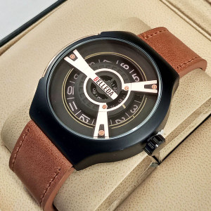 Belleda B8715 Original Watch Leather Strap Dial Black & Gold Color