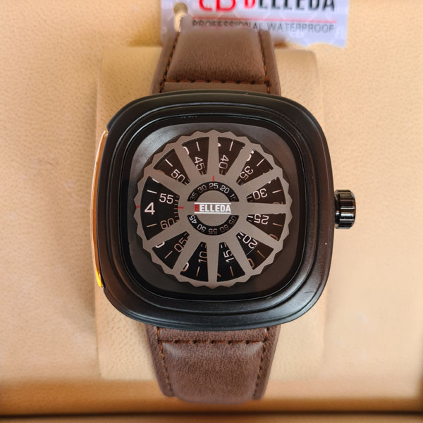 Belleda B8714 Leather Strap Original Watch Dial Black & Grey Color