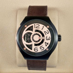 Belleda 8715 Leather Strap Watch Gold And Black Dial With Brown Strap