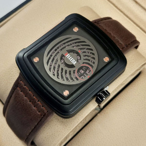 Belleda B9290 Original Watch Leather Strap Dial Black & Grey Color