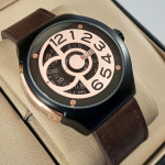 Belleda 8715 Leather Strap Watch Gold And Black Dial With Brown Strap