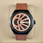 Belleda 8715 Leather Strap Watch Gold And Black Dial With Brown Strap Stylish Watch