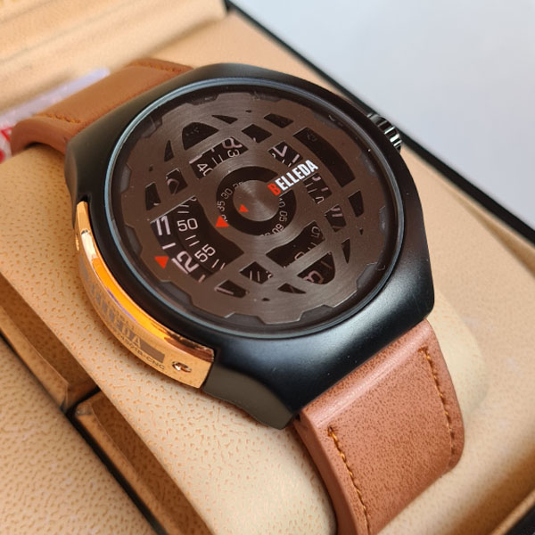 Belleda B8715 Leather Strap Original Watch Stylish Dial Round Black Color