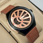 Belleda 8715 Leather Strap Watch Gold And Black Dial With Brown Strap Stylish Watch