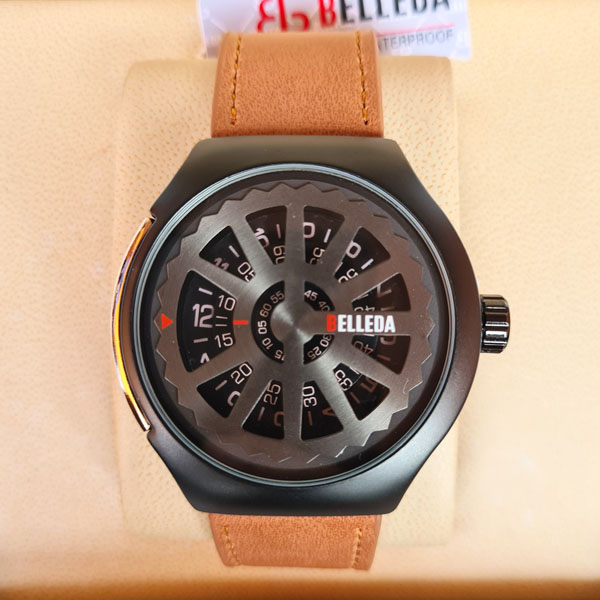 Belleda B8715 Leather Strap Original Watch Dial Round Black Color