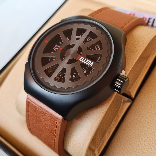 Belleda B8715 Leather Strap Original Watch Dial Round Black Color