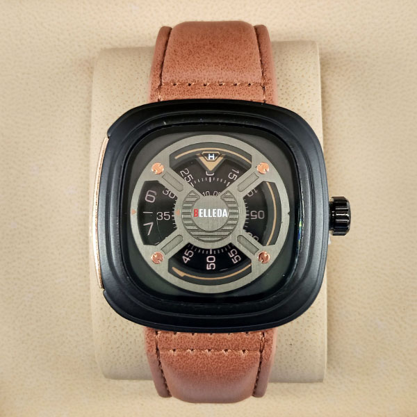 Belleda B8714 Leather Strap Original Watch Brown & Grey Color
