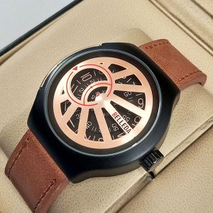 Belleda 8715 Leather Strap Watch Gold And Black Dial With Brown Strap Stylish Watch