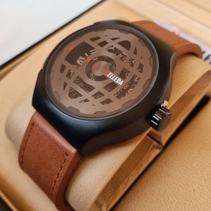 Belleda B8715 Leather Strap Original Watch Stylish Dial Round Black Color