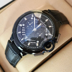 Cartier Black Leather Strap Chronograph Watch