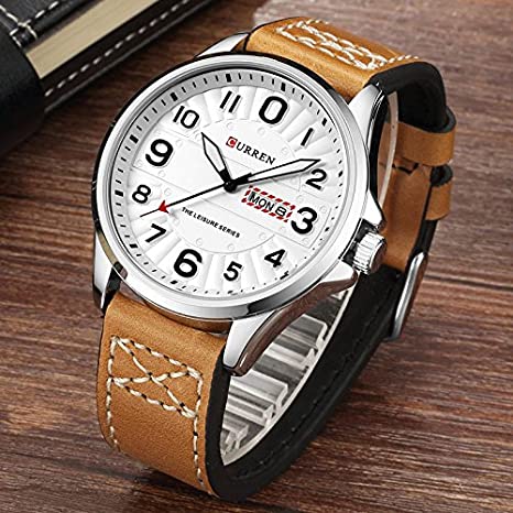 Curren M8269 Watch Leather Strap With Day & Date