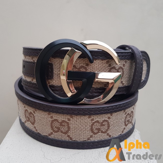 Gucci Imported Belt Black Gold Buckle With Multicolor Belt