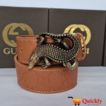 Gucci Imported Belt Gold Crocodile Stylish Buckle