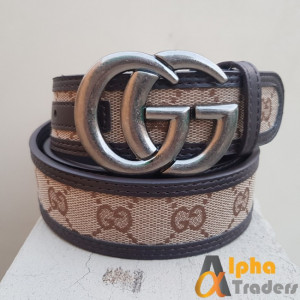 Gucci Imported Belt Grey Color Buckle With Multicolor Belt