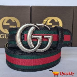 Gucci Original Leather Belt Silver Buckle