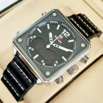Kademan K9088 Black Silver Digital Watch Leather with Night Vision