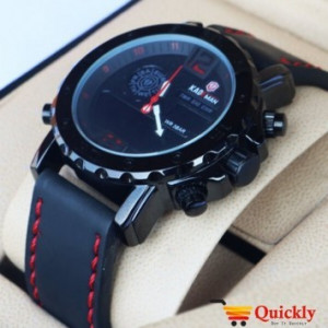 Kademan K811G Watch Leather Strap Analog & Digital Stylish Watch
