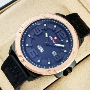Kademan 6014B Watch Leather Strap With Day & Date