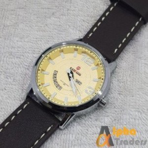 Kademan 9028G Watch Leather Strap With Day & Date