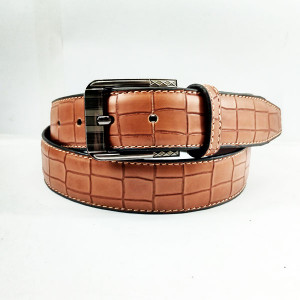 Genuine Leather Belt Crocodile Mustard Color With Buckle  For Men QBL026