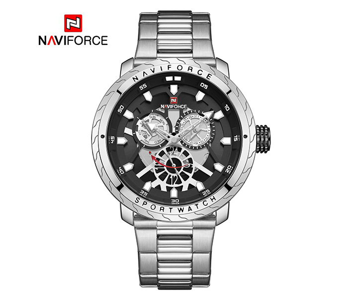 Naviforce NF-9158 Chain Strap Silver & Black Color Watch