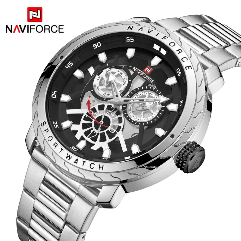 Naviforce NF-9158 Chain Strap Silver & Black Color Watch