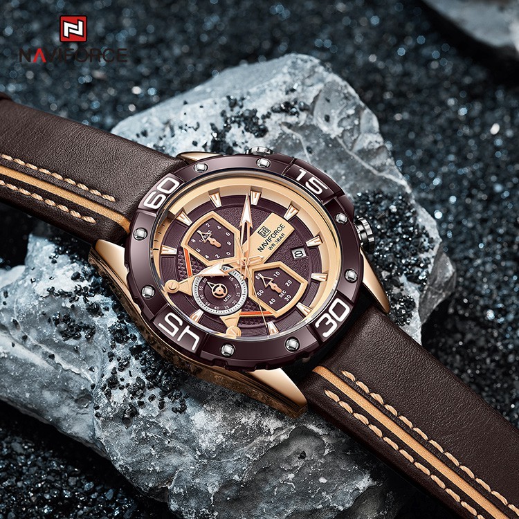Naviforce NF8018 Leather Strap Coffee Color Watch