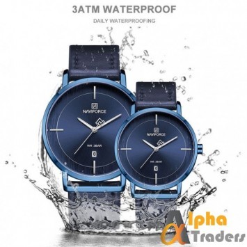 NAVIFORCE 3009 Blue Couple Watch Leather Strap