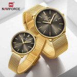 Naviforce NF-3012M Chaffer Chain Gold Color Couple Watch