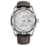 NAVIFORCE NF-9117M Leather Strap With Day & Date Silver Color Watch