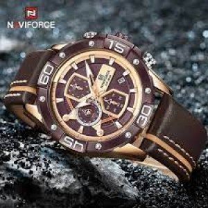 Naviforce NF8018 Leather Strap Coffee Color Watch