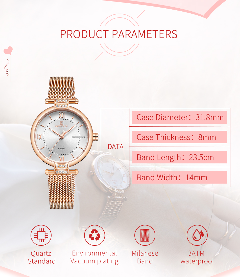 Naviforce NF-5019L Ladies Chain Strap Gold Color Watch