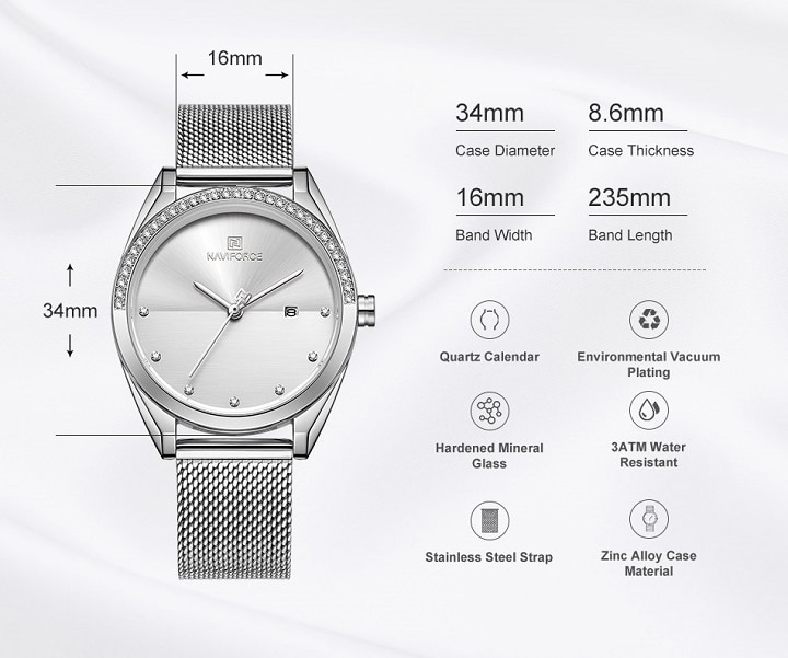 Naviforce NF-5015L Ladies Chain Strap Silver Color Watch