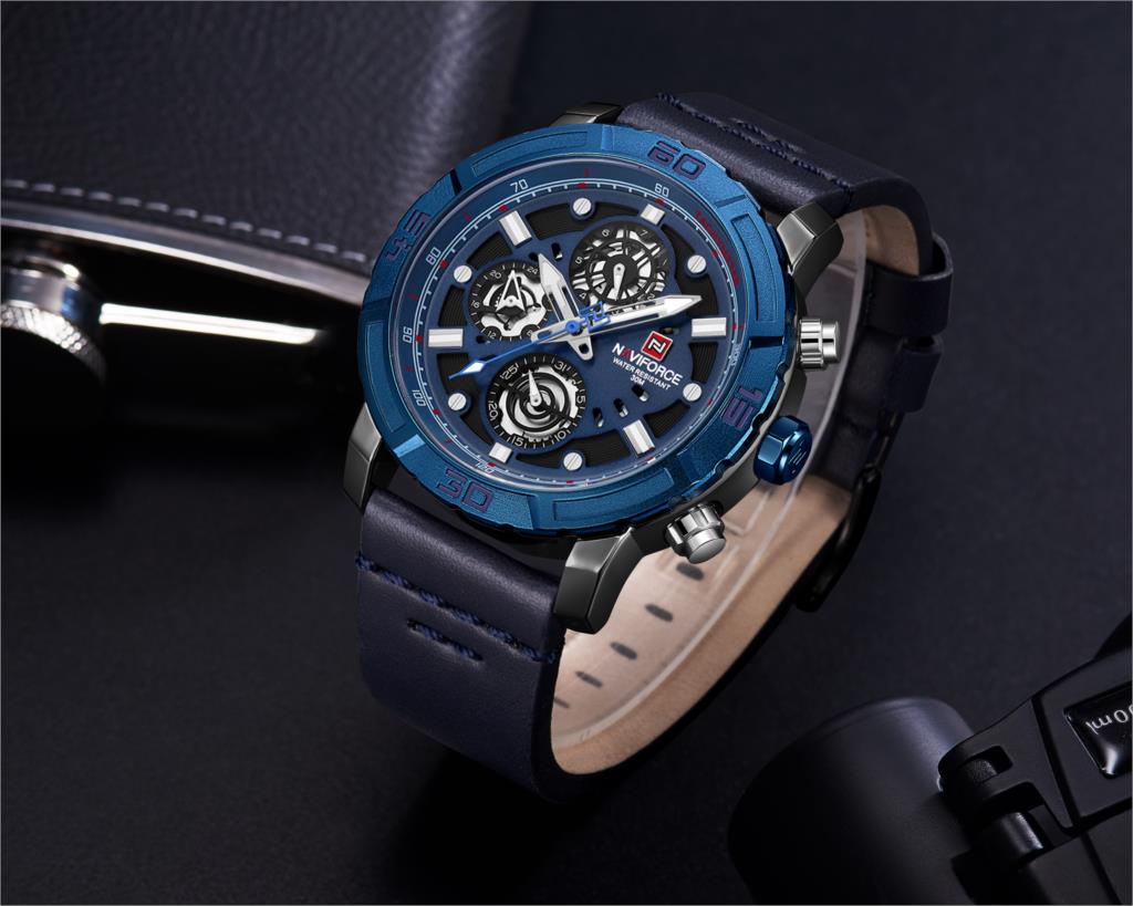 Naviforce NF-9139 Leather Strap Blu Color Watch