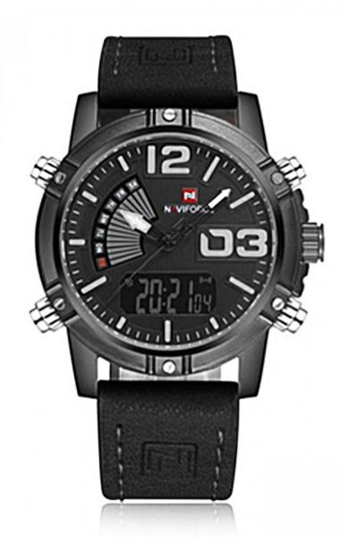 Naviforce NF9095 Leather Strap Black Color Watch