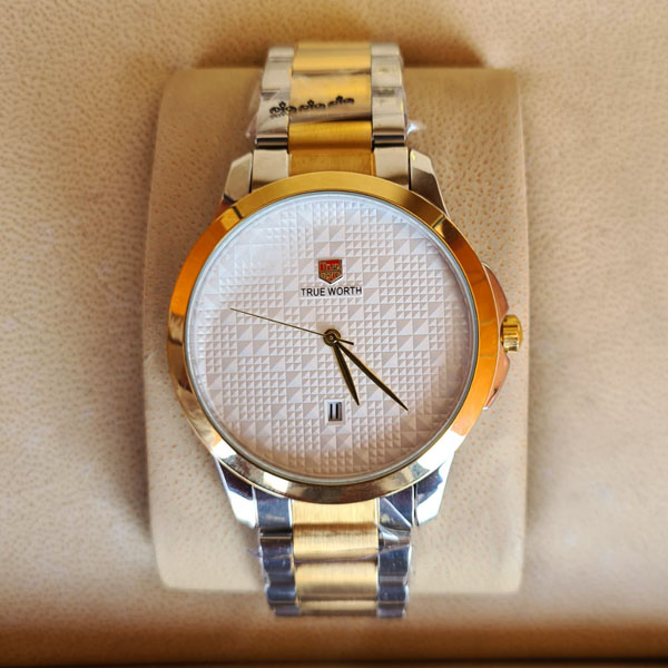 True Worth WL-2053 White & Gold Chain Strap Watch