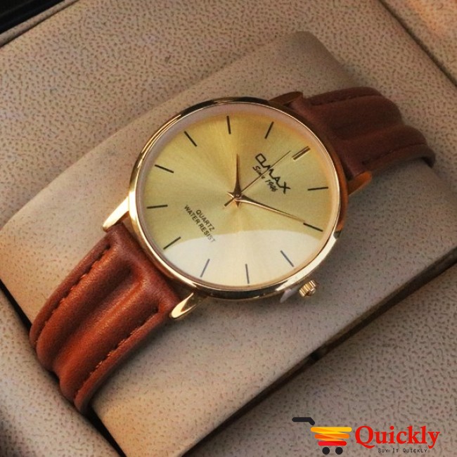 Omax SC 7793 Is Men Leather Analog Gold Dial Watch