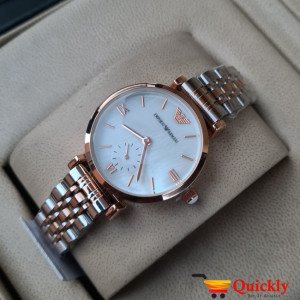 Emporio Armani AR-1840 Ladies Stylish White & Gold Wrist Watch