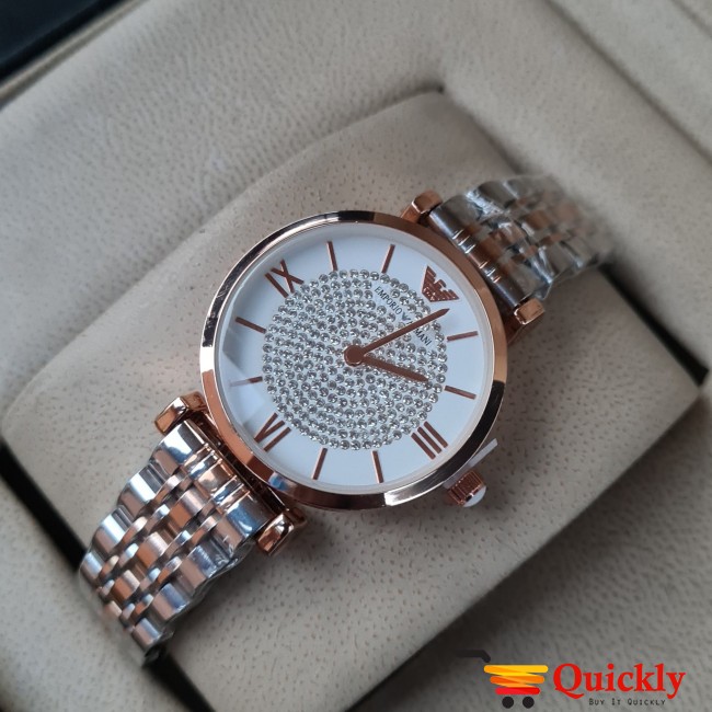 Emporio Armani AR-1840 Ladies Watch Wrist Stylish Watch White & Gold