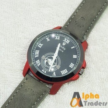 Rolex Watch Leather Strap Stylish Watch With Down Seconds