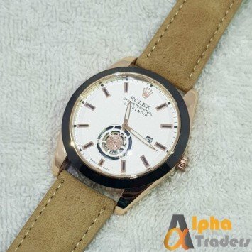 Rolex Watch Leather Strap Stylish Watch With Date
