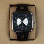 Tomi T094 Men Leather Watch With Black Leather and White and Black Dial