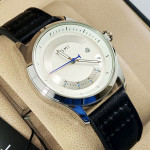 Tomi T099 Men Leather Watch With White & Silver Dial