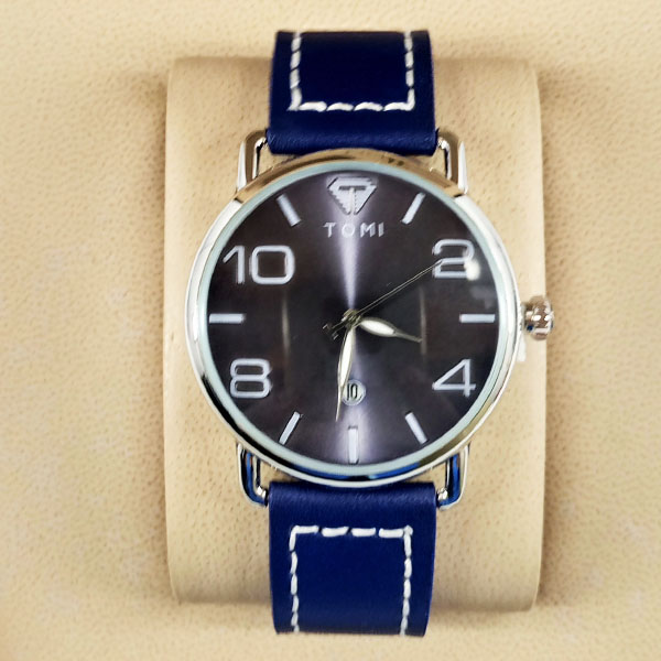 Tomi T035 Men Leather Watch With Blue & Silver Dial