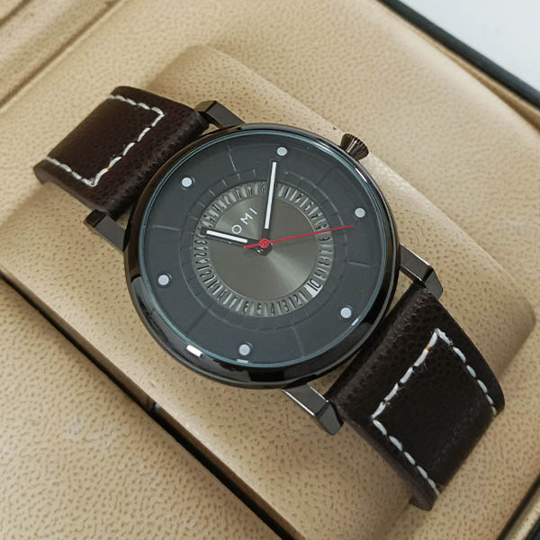 Tomi T033 Men Leather Watch With Black Leather and Golden or Black Dial