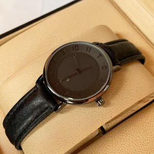 Tomi T065 Men Leather Watch With Black Strip and Black Dial