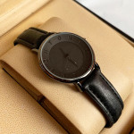 Tomi T065 Men Leather Watch With Black Strip and Black Dial