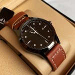 Tomi T092 Men Leather Strap Watch Black Dial With Date