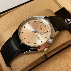 Tomi T030 Men Leather Watch Silver Dial And Date