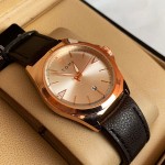 Tomi T041 Men Leather Strap Watch Gold Dial With Date